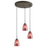 Woodbridge Lighting - Venezia Mini Pendant, Bronze, Mosaic Red, 3-Light, 11"D - The Venezia collection is a series of hanging lights featuring uniquely colored designer glass. With many color options to choose from, this transitional design can blend in many rooms with different colors and themes.