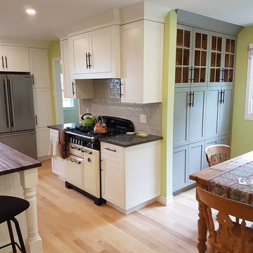 Charming bright white kitchen with adjoining bathroom