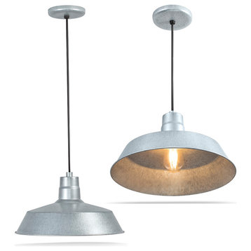 14-inch Pendant Barn Light Fixture, Ceiling-Mounted Vintage Hanging Light, Galvanized, 2-Pack