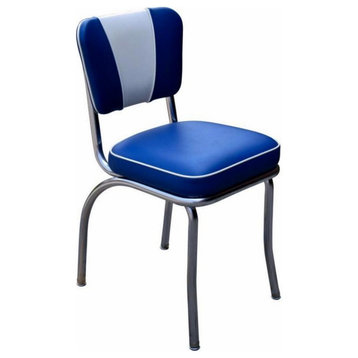 Classic Dining Chairs, Metal Frame With Padded Vinyl Seat, Royal Blue/White