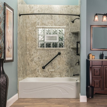 Bianco Travertine simulated stone shower