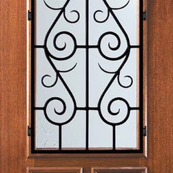 Slab Single Door 96 Mahogany St. Charles 2 Panel 2/3 Lite Wrought Iron - Front Doors