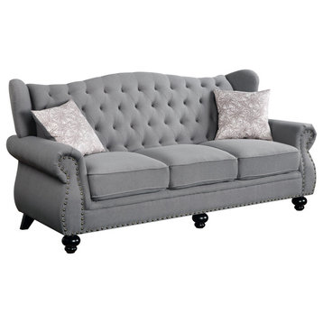 Hannes Sofa With 2 Pillows, Gray Fabric