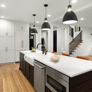 Custom Wood-Wrapped Range Hood with Hardwood Flooring - Sherman Oaks