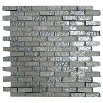 Clear and Frosted Chrome Backed Glass With Matte Chrome Mosaic Tile, 11 Sheets