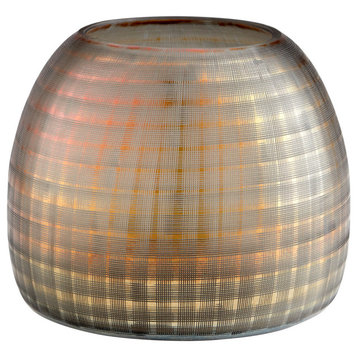 Cyan Gradient Grid Vase 10465, Combed Irridescent Gold