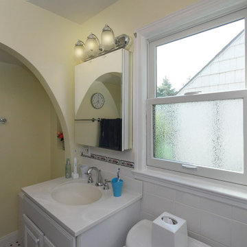 Window with Partial Privacy Glass in Delightful Bathroom