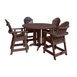 Highwood - Adirondack Hamilton 5pc Round Counter Height Outdoor Dining Set, Weathered Acorn - Outdoor Pub And Bistro Sets
