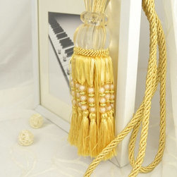 5 Colors QYM38 Polyester and Acrylic Curtain Tassel Tie Backs in Yellow Color - Window Treatment Accessories