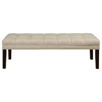 Modern Bed Bench, Plywood, Padded and Tufted Fabric Upholstery, Tan Finish