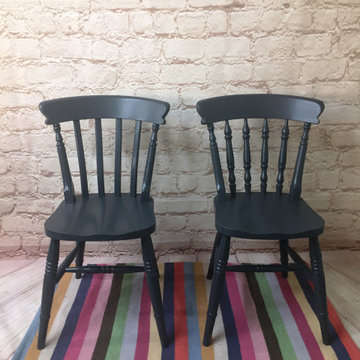 Pine kitchen chairs painted in Neptune Charcoal