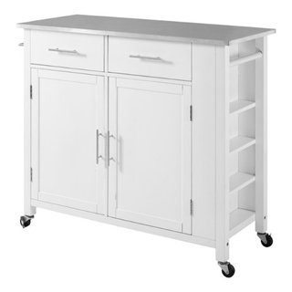 Crosley Furniture Cambridge Stainless Steel Top Portable Kitchen Island in  White