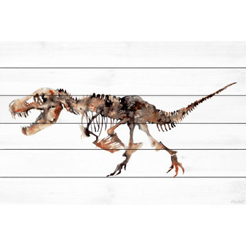 "Big T-Rex Skeleton" Painting Print on White Wood, 60x40
