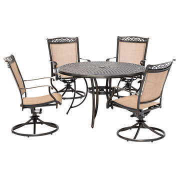 Fontana 5-Piece Outdoor Dining Set With 4 Sling Swivel Rockers