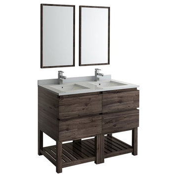 Fresca Formosa 48" Wood Bathroom Vanity with Open Bottom and Mirrors in Brown