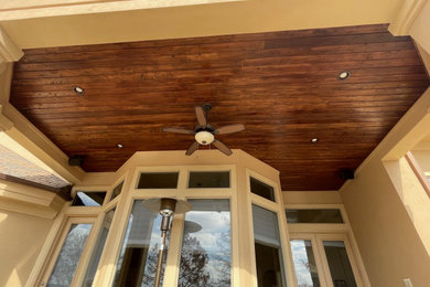 Inspiration for a large contemporary white two-story wood house exterior remodel in Dallas