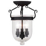 Livex Lighting - Jefferson Ceiling Mount, Black - Carrying the vision of rich opulence, the Jefferson has evolved through times remaining a focal point of richness and affluence. From visions of old time class to modern day elegance, the bell jar remains a favorite in several settings of the home. Using hand blown clear glass...the possibilities are endless to find a piece that matches your desired personality and vision.