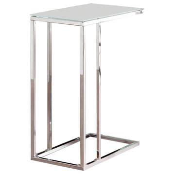 Benzara BM159458 Frosted Tempered Glass Top Metal Snack Table, Clear & Silver