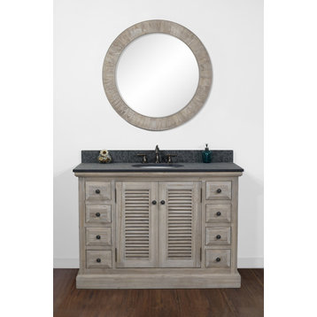 Wood Single Sink Vanity With Polished Surface Granite Top, 48"