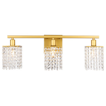 Brass Finish And Clear Crystals 3-Light Wall Sconce