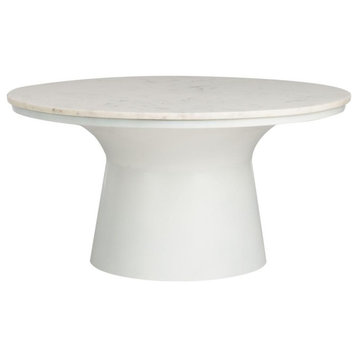 Mila Pedestal Coffee Table, White Marble/White