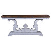 Console Table Cambridge Flip Top Antiqued White Pecan Wood Scroll