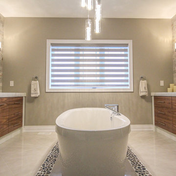 Modern Motorized zebra blinds in a great interior!