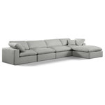 Meridian Furniture - Comfy Upholstered L-Shaped Modular Sectional, Grey, 5-Piece: 2 Armless Chair, 2 Corner Chair, 1 Ottoman, Linen Textured Fabric - Give your space a whole new look with this grey Comfy linen textured fabric sectional. This handsome sectional fits nicely with other items in the Comfy collection and is a versatile seating option designed for adaptability, comfort and style. Wrapped in rich grey durable linen textured fabric upholstery, this sectional offers a plush embrace of overstuffed down feather cushions, carefully crafted to deliver the highest level of comfort. The perfect seat for creating an oasis for relaxation, this sectional has thick foam surrounding its frame for added support and coziness.