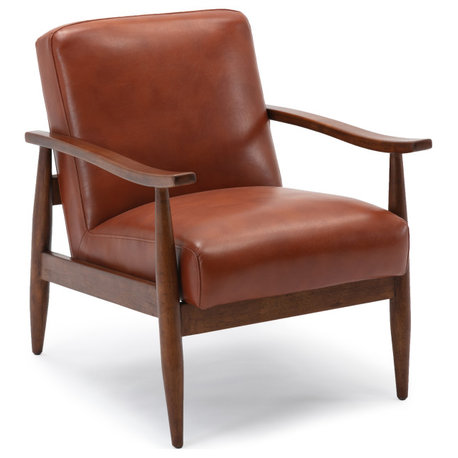 Austin Caramel Faux Leather Wooden Base Accent Chair