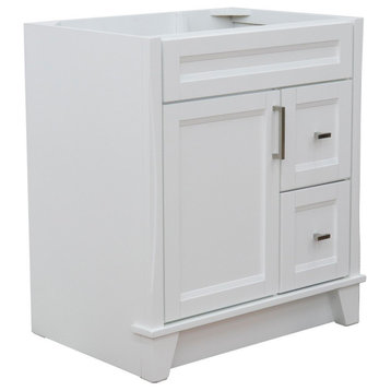 30" Single Sink Vanity, White Finish- Cabinet Only