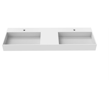 Juniper Wall Mounted Countertop Concealed Drain Basin Sink, White, 60, Double Basin, Standard