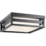 Kichler - Kichler Ryler Outdoor LED Flush/Semi Flush Mount 59037BKLED, Black - Modern and classic all in one, Ryler delivers architectural sophistication for contemporary or mid-century era homes. The white decorative glass contrasts beautifully against the metal finish – whether off or on.