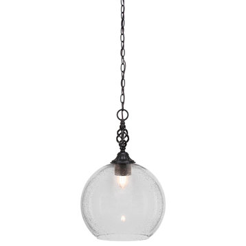 Elegante 1-Light Pendant, Matte Black/Clear Bubble