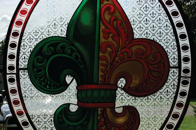 Hand-Painted Stained Glass Fleur De Lis. Christening/Baptismal Gift