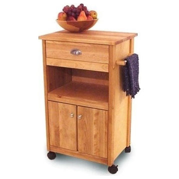 Pemberly Row Large Drawer Wood Cuisine Butcher Block Kitchen Cart in Natural