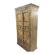 Mogulinterior - Consigned Antique Wardrobe Old Doors Indian Furniture Iron Storage Cabinet - Armoires and Wardrobes