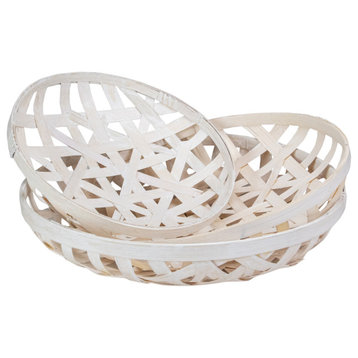 Set of 3 White Lattice Tobacco Table Top Baskets
