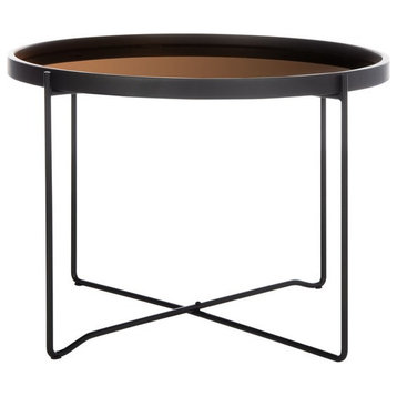 Levi Medium Round Tray Top Accent Table Black/Rose Gold
