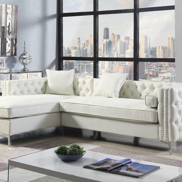 Chic Home Da Vinci Left Facing Sectional Sofa, Cream Velvet