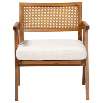 Cream Boucle Arm Chair With Walnut Finish