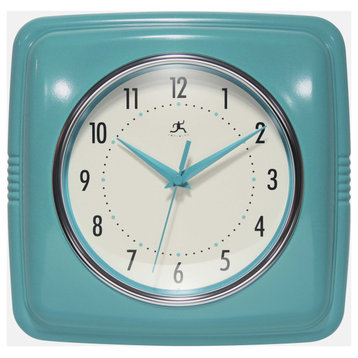 Square Retro Wall Clock, 9.25", Turquoise