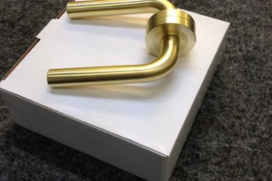 Satin Brass Door Handles. Model - Capri