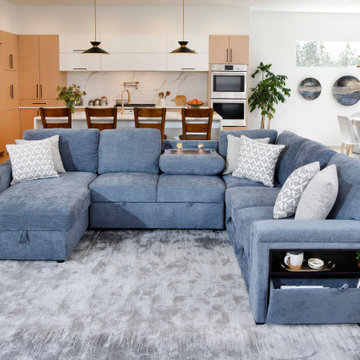 Navy Blue Sectional with Built In Storage and Sleeper Function