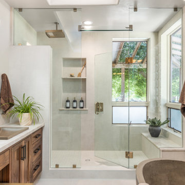 Modern + Earthy Primary Bath Suite Remodel in Durham, CA