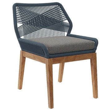 Modway Wellspring Outdoor Patio Teak Wood Dining Chair in Blue/Graphite