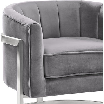 Chiara Accent Chair, Gray Velvet and Brushed Stainless Steel Finish