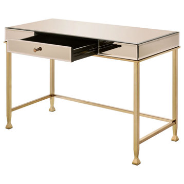 Canine Writing Desk, Smoky Mirrored and Champagne Finish