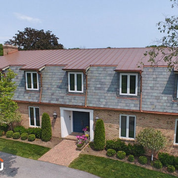 Gambrel - Svetle Sage & Super White NuCedar Shingle Siding with Colored Trim