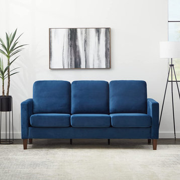 Modern 3 Seater Sofa, Tapered Legs With Cushioned Seat & Track Arms, Navy