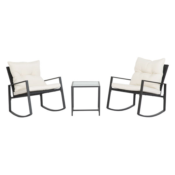 Outdoor Patio Rocking Chair 3 Piece Bistro Table Set With Wicker